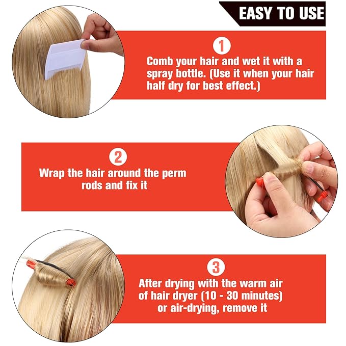 WILLBOND 60 Pcs Short Perm Rods Natural Hair Perm Rods with Elastic Rubber Band Non Slip Plastic Perming Cold Wave Kit for Women Hairdressing Styling Tool(0.2 Inch,Red)