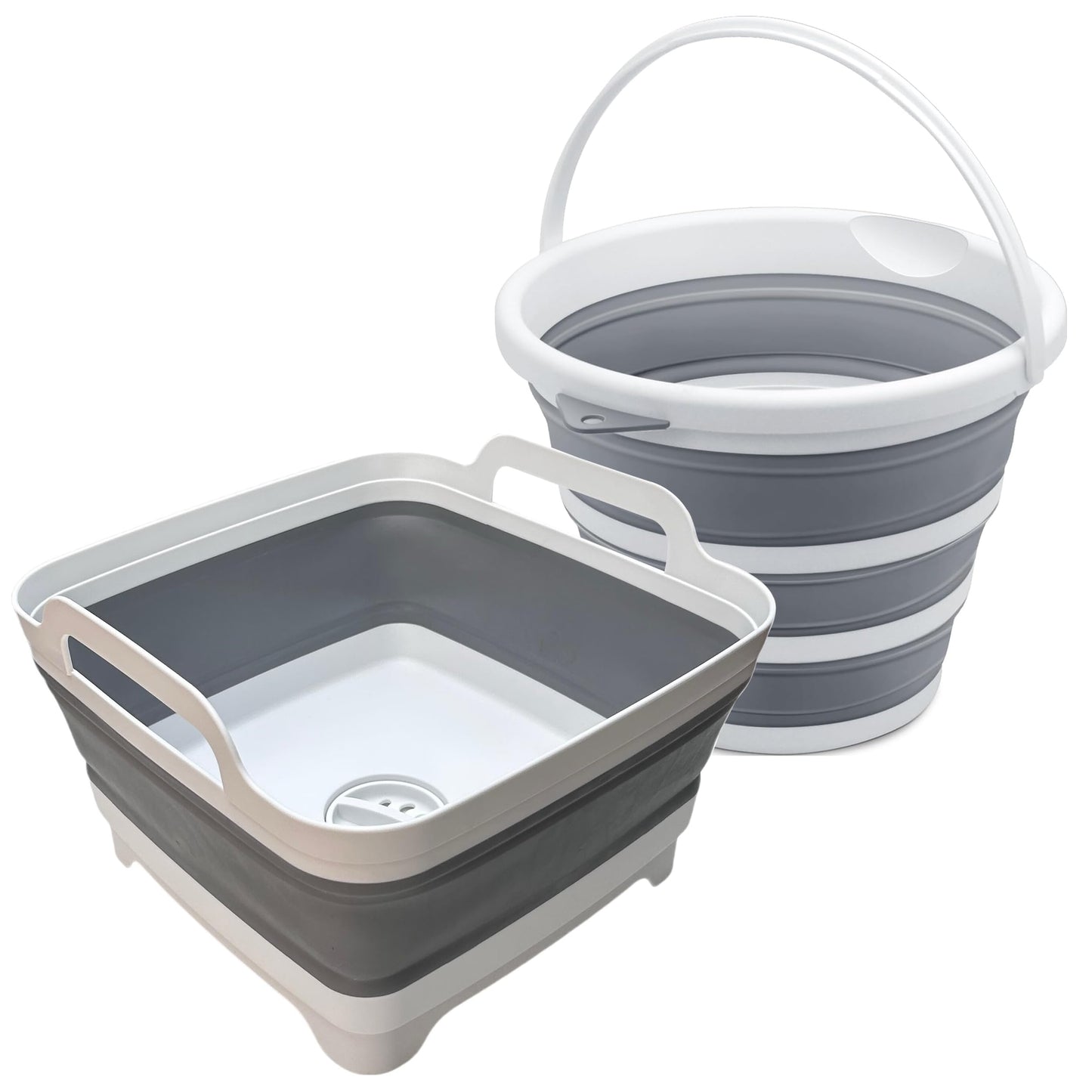 MontNorth Collapsible Basin Bucket,9L Collapsible Dishpan with Drain Plug for Kitchen Sink,5L Portable Foldable Small Plastic Water Supplies for Outdoor Garden Camping Fishing Car Wash(Sets of 2)