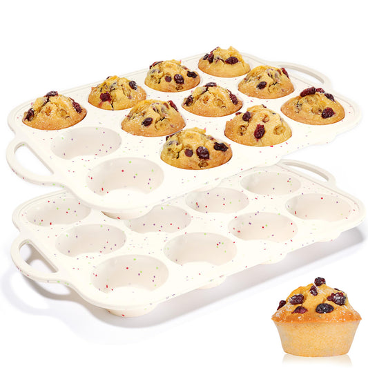 Silicone Muffin Pan, with Metal Reinforced Frame 2.8 Inch Regular Size Silicone Cupcake Pan Nonstick 12 Cups for Baking Homemade Muffins, Cupcakes, Egg Bites 2 Pack Dishwasher Safe BPA Free