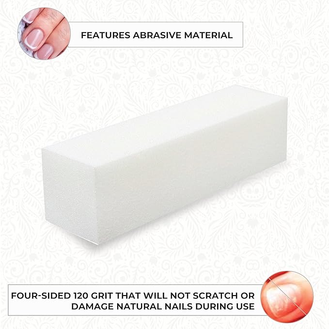 ForPro Super White Buffing Block, 120 Grit, Four-Sided Manicure and Pedicure Nail Buffer, 3.75” L x 1” W x 1” H, 20-Count (Pack of 2)