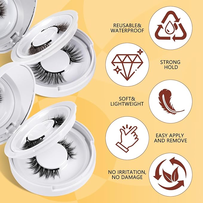 QUEWEL Magnetic Eyelashes 4 Pair Reusable Magnetic Eyelashes with Applicator No Glue Needed Eyelashes Natural Look Lash Clusters Kit Easy to Wear and Remove(4 Pairs-A14)