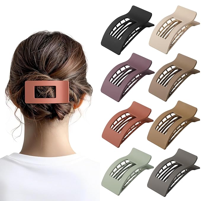 8 Pack French Flat Hair Clips for Women – Large Matte No-Slip Claw clips for Thick & Thin Hair, Strong Hold Styling Barrettes Accessories (Neutral)