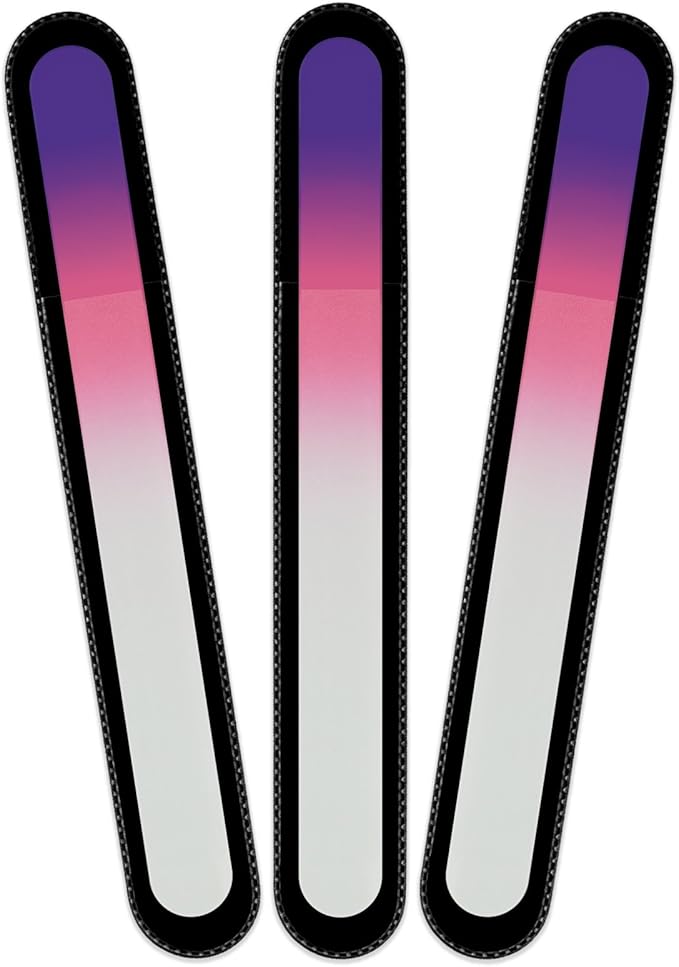 Mont Bleu Rainbow Crystal Nail File in Black Pouch - Large/Professional Size - Czech Tempered Glass - Handmade in Bohemia (Czech Republic)