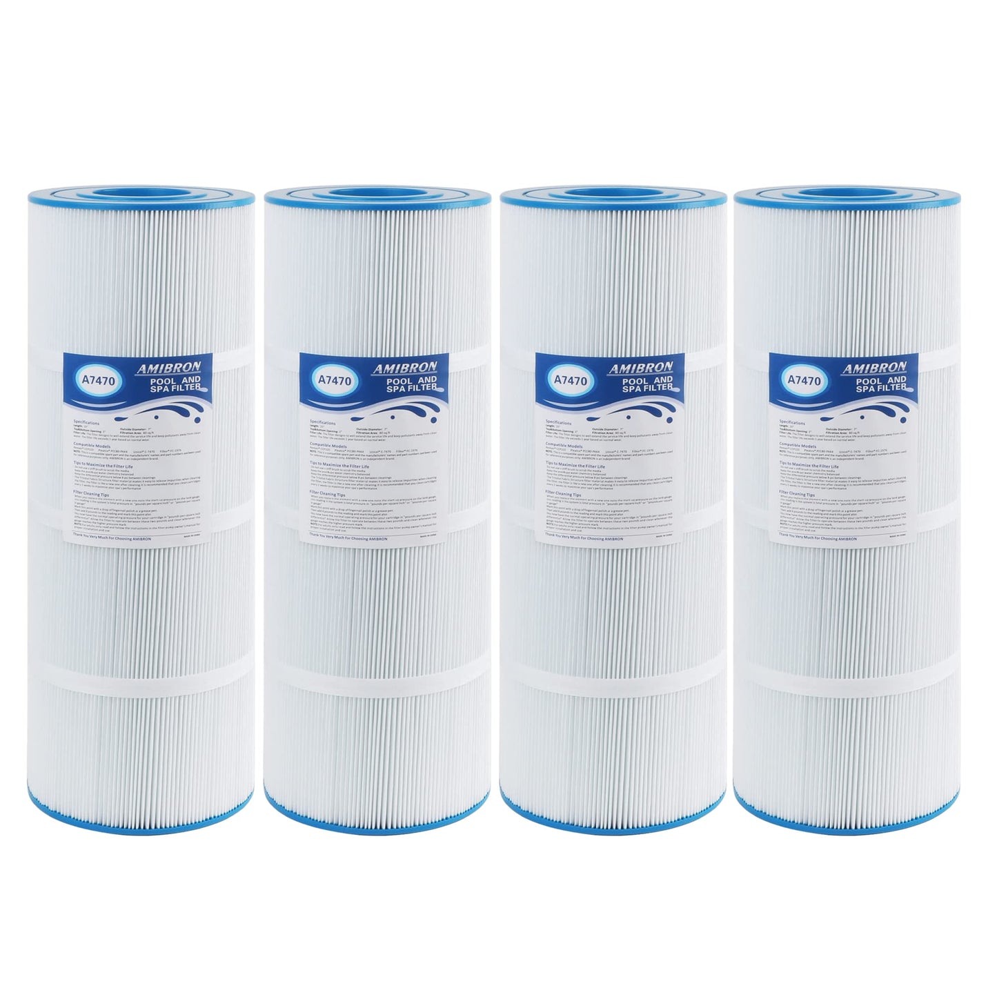 AmiBron C-7470 Pool Filter Cartridge Replaces Pentair CCP320,Pleatco PCC80-PAK4 PCC80,Clean and Clear Plus 320,Filbur FC-1976,R173573,178580, L:20" xOD:7", 4X80 sq.ft. 4 Pack
