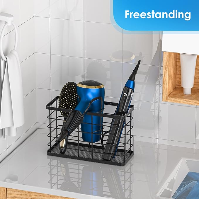 Hair Tool Organizer, Dryer Holder, 3 in 1 Blow Bathroom Organizer Wall Mounted/Cabinet Door for Flat Iron, Curling Straightener, Care & Styling Tools Storage Basket