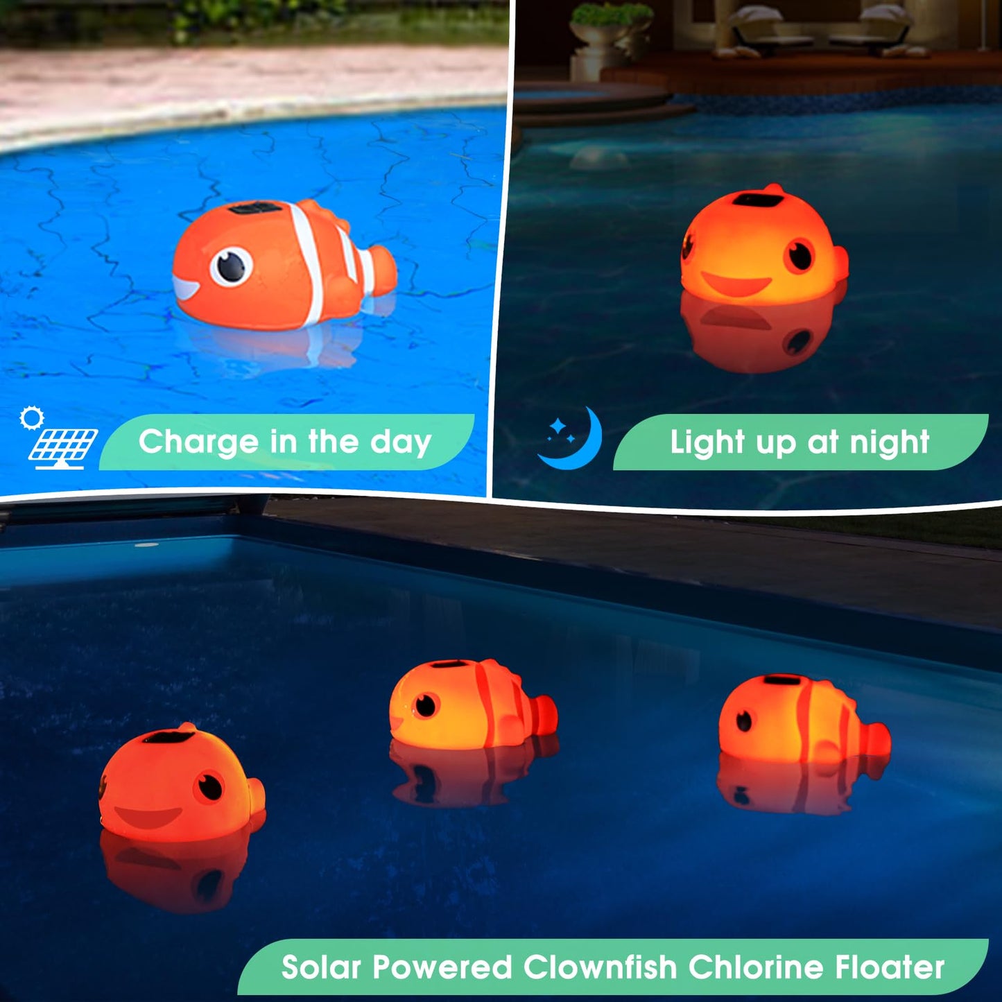 Covfirst Pool Chlorine Floater, Solar Floating Pool Chlorine Dispenser with Light, Adjustable Release, Large Size Spa Chemical Dispenser for 3 inch Tabs, Easy Opening Chlorines Floater for Hot Tub