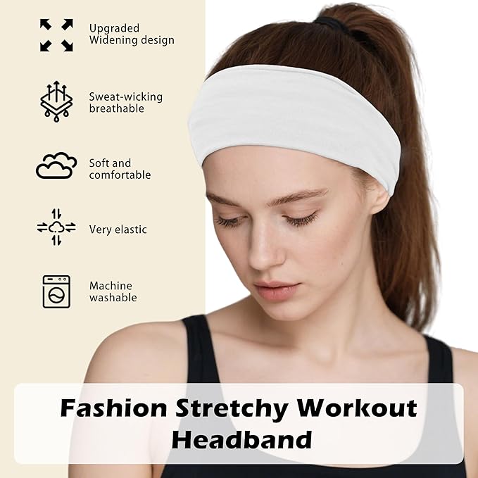 Headbands for Women, 12PCS Wide Stretchy Sports Hair Bands, Elastic Soft Fashion Head Bands, Non-Slip Running Sweatbands for Fashion, Washing Face, Workouts, Yoga, Daily Use