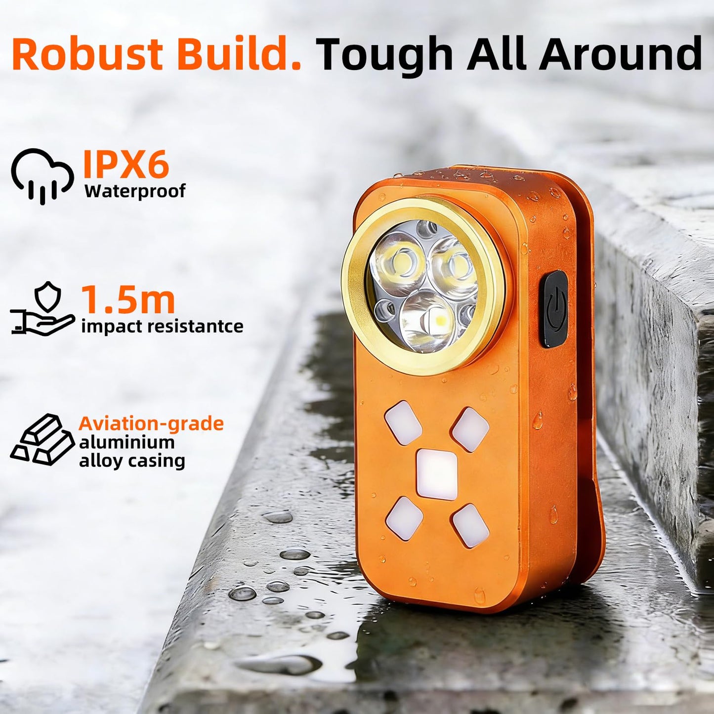 FOSFIS Rechargeable EDC Flashlight, 500 Lumens Portable Clip On Light, Pocket Flashlights Rechargeable, IP68 Waterproof Mini EDC Light for Signaling, Camping, Emergency (Orange)