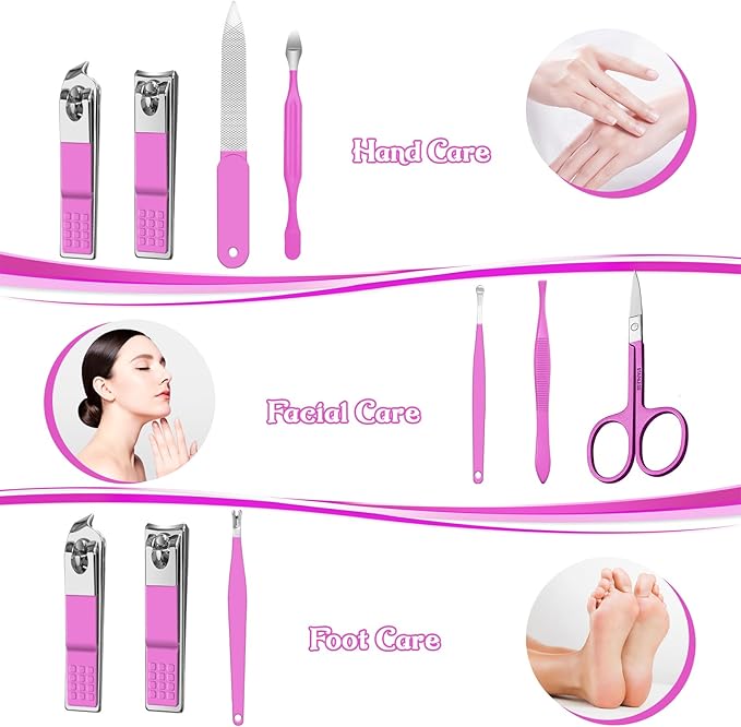 Manicure Set 8 in 1 Nail Clipper Set,RedFlow Nail Clippers,Fingernail & Toenail Clippers,Manicure Tools,Pedicure Tools,Suitable for Travel Manicure Kit,Nail Set Kit with Everything Profe (Purple)
