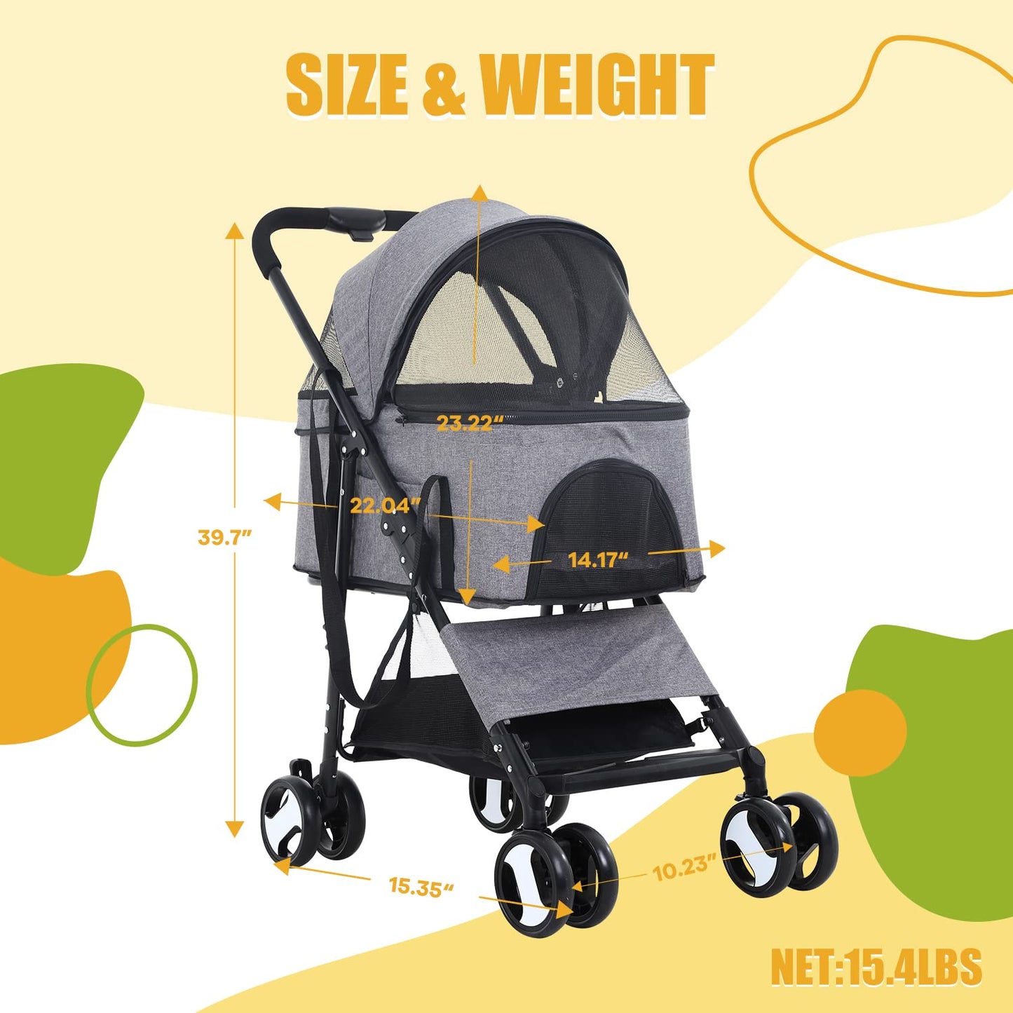 Dog Stroller 3-in-1 Folding Dog Stroller for Medium Small Dogs Pet Stroller Cat Stroller 4 Wheels with Detachable Carrier Storage Basket Waterproof Lightweight for Travel,Grey