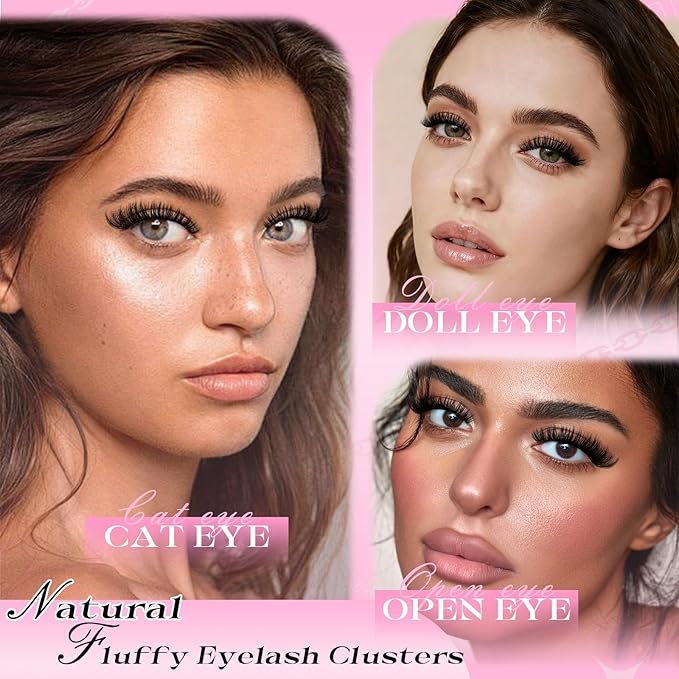FADLASH Lash Clusters 546PCS Wispy Eyelash Clusters 30D+40D+50D+60D Individual Natural Lash Extensions 8-16mm Soft Thin Band DIY at Home