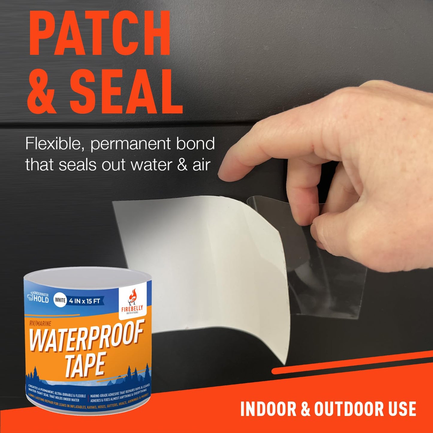 Firebelly Outfitters Heavy Duty Waterproof Tape for Leaks – All-Weather Sealant for Outdoor & Indoor Repairs – Marine Grade, Weatherproof, Strong Adhesive for Pools, Roofs, Plumbing, and More (White)