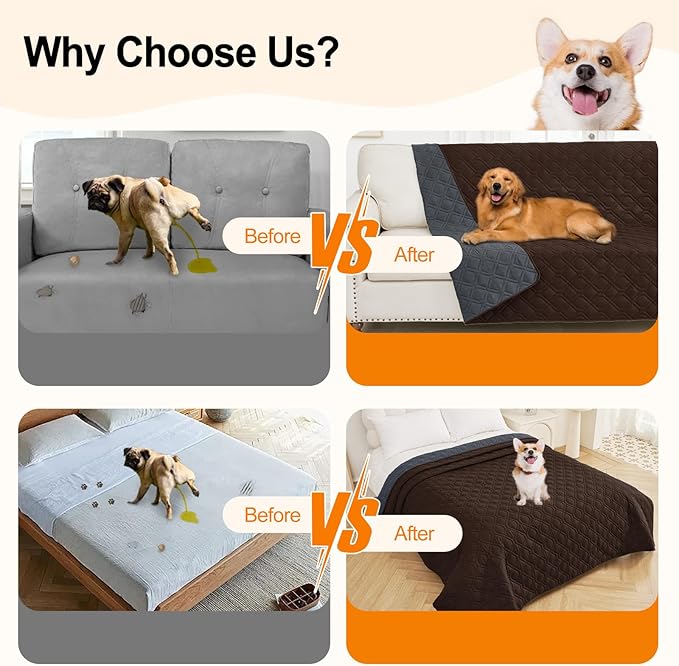 Smiry Reversible Waterproof Couch Covers for Sofa, Washable Dogs Couch Covers for 3 Cushion Sofa Pet Friendly, Water Resistant Furniture Protector Slipcover, Geometric (82"x102", Chocolate/Dark Grey)
