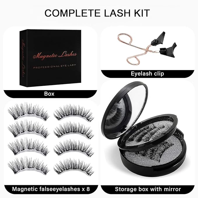 Magnetic Eyelashes with Applicator, 1 Packs (4 Pairs Total), Black Reusable False Lashes, Natural Look, Glue-Free, Lightweight Wear