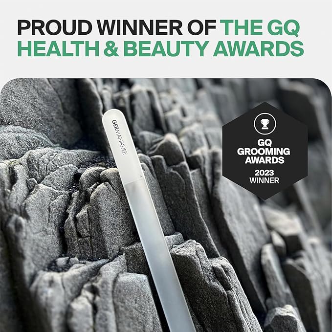 GERMANIKURE Glass Nail File in Cork Sleeve - But First Coffee - Professional Crystal Nail File for Natural Nails - Ideal Manicure & Pedicure Tool for Smooth, Easy Shaping - Nail Care Gift
