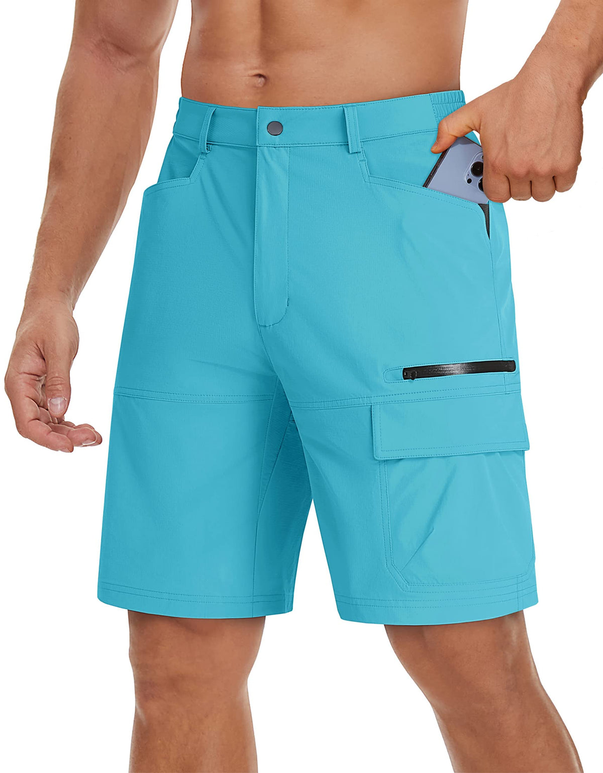TACVASEN Shorts for Men Hiking Outdoor Shorts Quick Dry Casual Breathable Fishing Golf Dress Cargo Summer Shorts Ice Blue 38