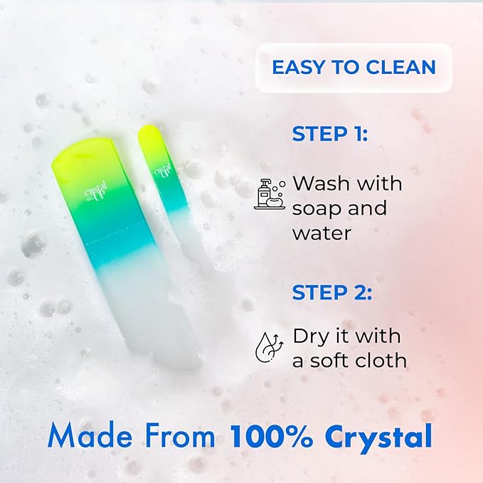 Crystal Nail and Feet Care Kit - 2PC with a Crystal Foot Scraper and Medium Glass Nail File, Durable and Gentle on Nails, Perfect for Home Office and On the Go