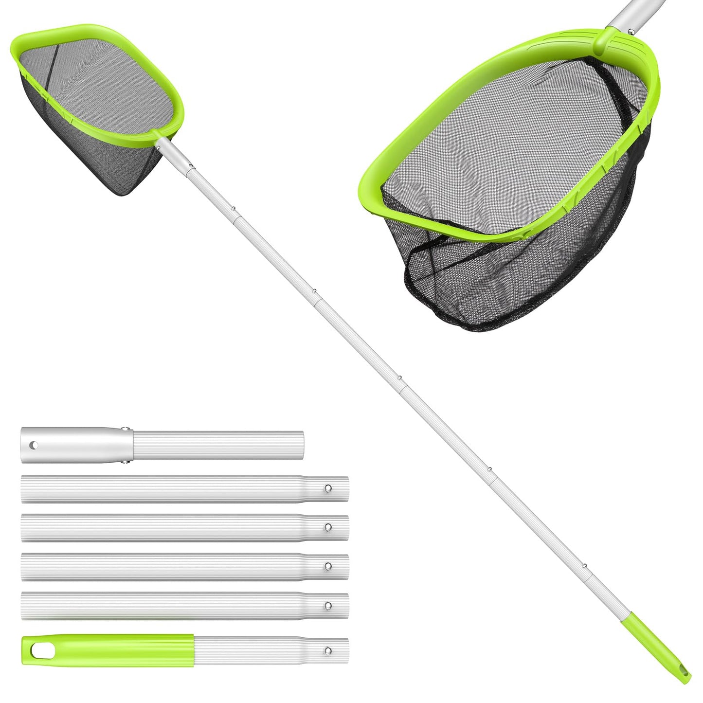 Mowend 【Upgrade】 Pool Net Total Length 6 Feet, Swimming Pool Skimmer Net with 6 Section Telescopic Aluminum Pole for Fast Cleaning Ponds, Hot Tub, and Spas, Pool Cleaner Supplies and Accessories