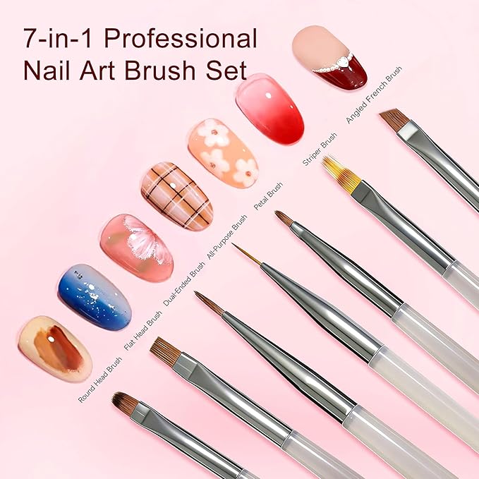 65Pcs Nail Art Tools Set, Professional 7Pcs Nail Art Brushes and 2Pcs Striping Liner Brush, 3Pcs Dual Tipped Dotting Pens, 4-Types Cat Eye Magnet, 50Pc Nails Sponges for Ombre & Grabbing Pen