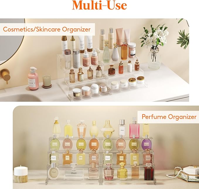 Lifewit Perfume Organizer, Bedroom Decor, Cologne Cupcake Stand, Tool-Free Assembly, Makeup Display Shelf for Vanity Bathroom Counter Storage, Clear, 30 cm/12", 1 Pcs