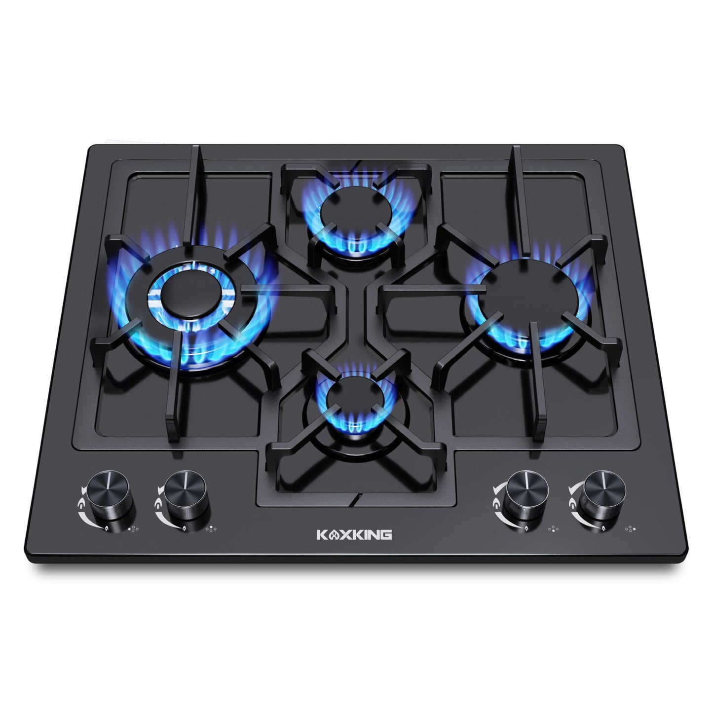 Black 24 Inch Gas Cooktop - Built-in Dual Fuel Natural Gas & Propane Stove - 4 Burner Convertible Cooktop with Thermocouple Protection
