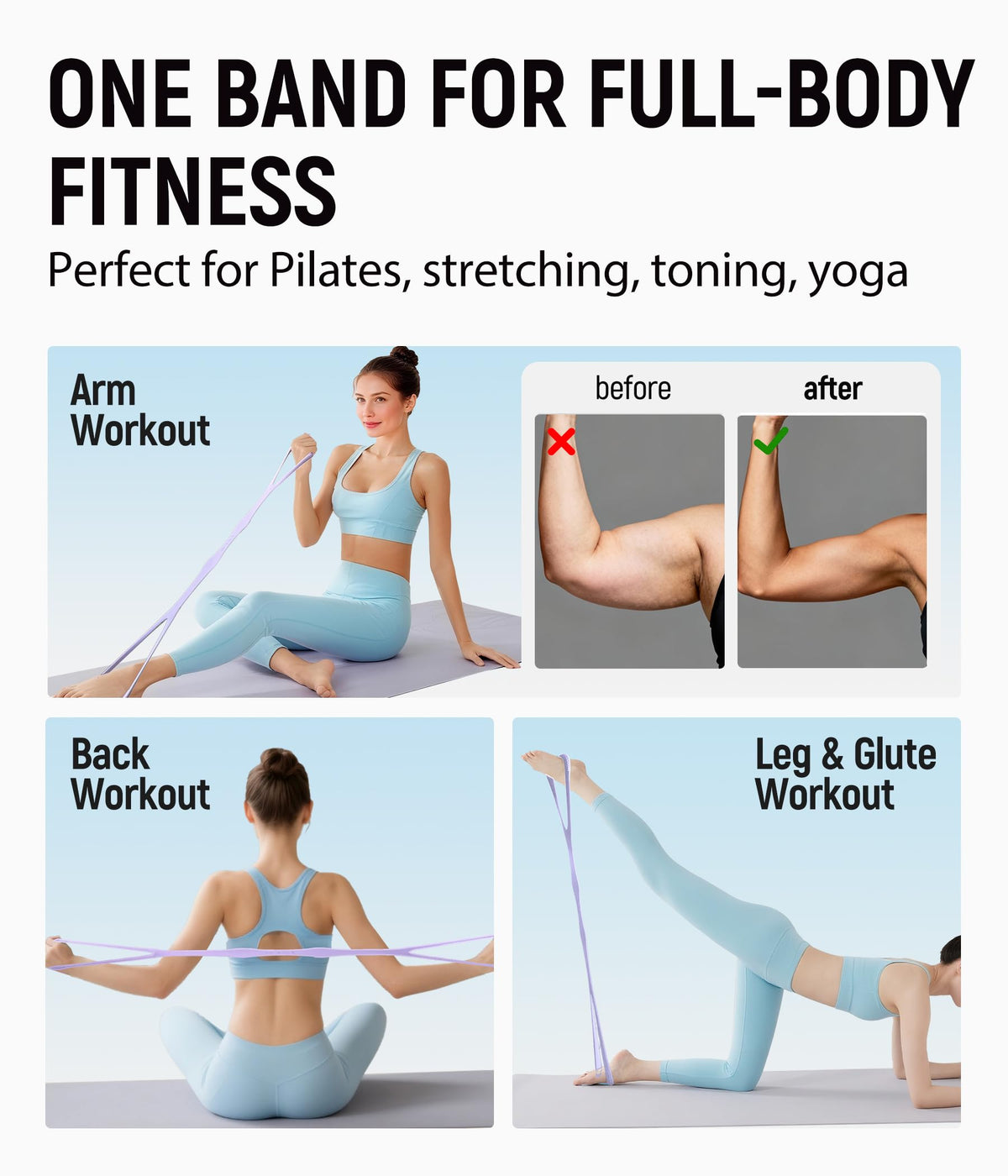 Upgraded Figure 8 Resistance Bands, Resistance Bands for Arms & Full Body Workout, Stretch Resistance Band with Handles for Yoga, Pilates, Toning, Home Fitness & Physical Therapy