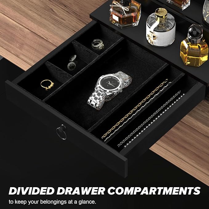 upcessory Cologne Organizer for Men, 4 Tier Black Wood Perfume Organizer with Felt Lining Drawer and Hidden Compartment, Perfume Display Holder, A Gift for Men