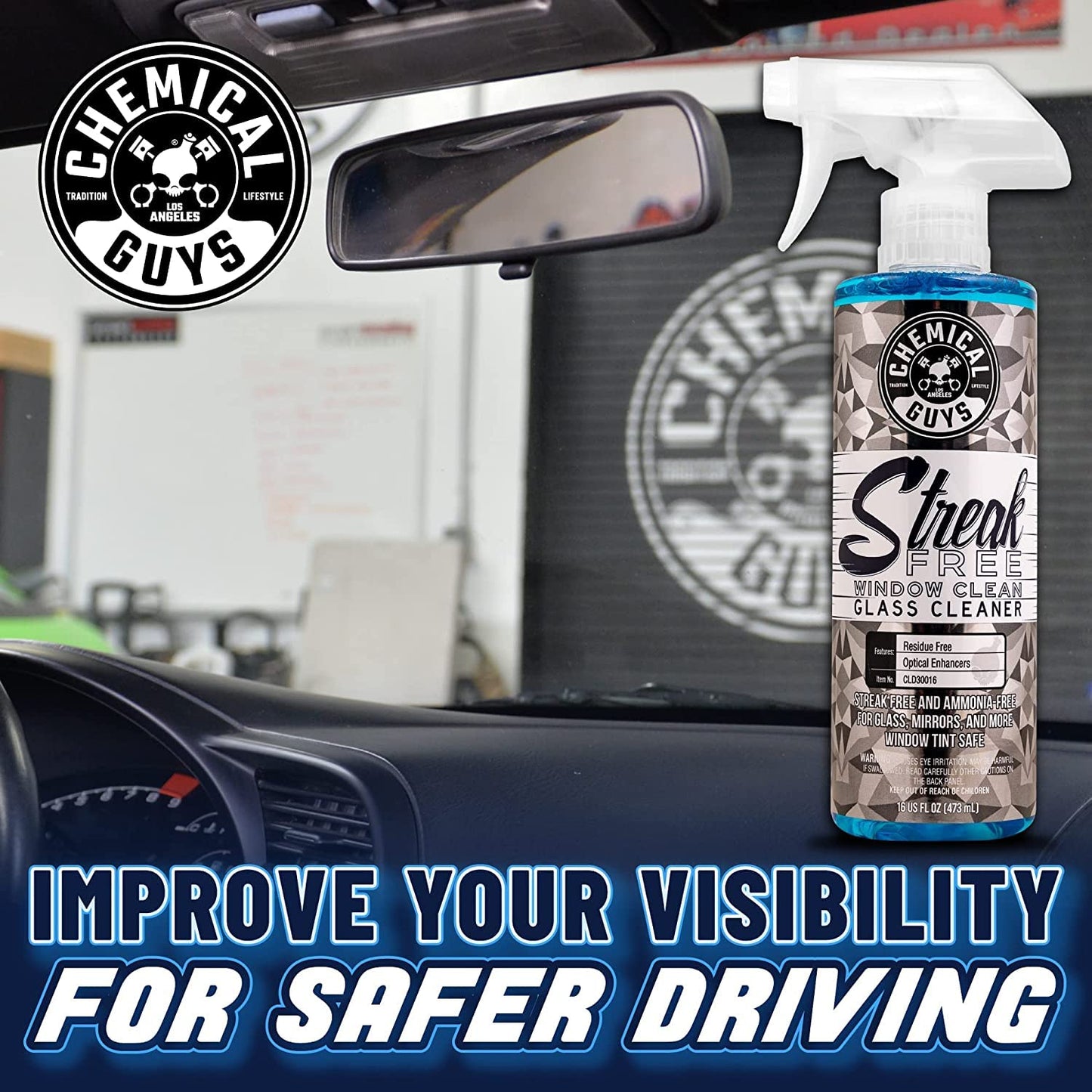 Chemical Guys Glass Cleaner Streak Free Window Spray - Works on Glass, Mirrors, Screens - Ammonia-Free, Safe on Tinted Windows, Car Windshield Cleaner for Trucks, SUVs, Home - 16 oz (Pack of 2)