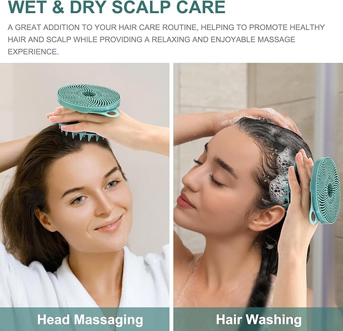 INNERNEED 2-in-1 Silicone Body Scrubber and Scalp Massager Shampoo Brush, Food-Grade Soft Material, More Hygienic, Easily Lather, Convenient for Travel, Gym, Business,etc (Dark Green)