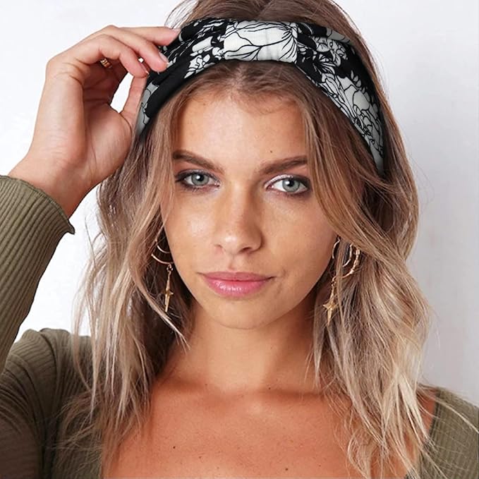 Awumbuk Wide Headbands for Women Knotted No Slip Head Bands Soft Turban Headband Hair Accessories Boho African Solid Color Head Wraps for Women Yoga Workout Pack of 6