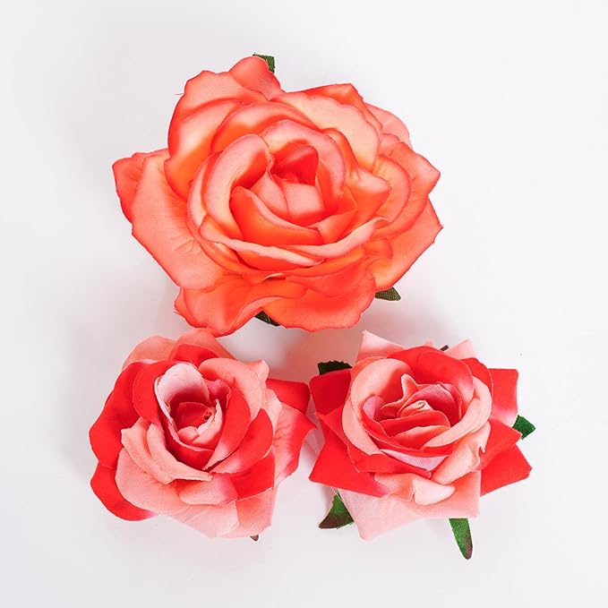 Rose Hair Clip Flower Hairpin Brooch Floral Clips, 4 Pcs Fabric Rose Flowers Hair Clips Mexican Hair Flowers Pin up Headpieces for Wedding Party Mother's Day (2 Sizes) (Pink Red)