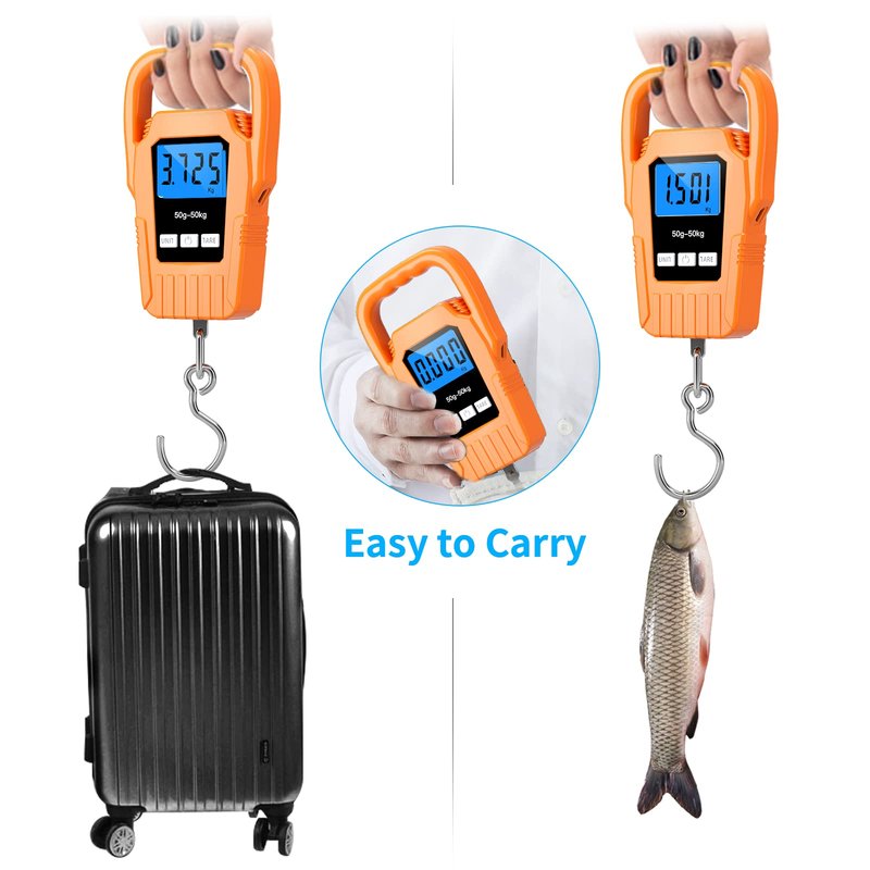 SKEAP Digital Fish Scale Hanging Scale Fishing Scale,110lb/50kg Luggage Scale,Upgrade Large Handle & Backlit LCD Display, Electronic Balance Digital Fishing Postal Scale,Orange,Fishing Gifts for Men