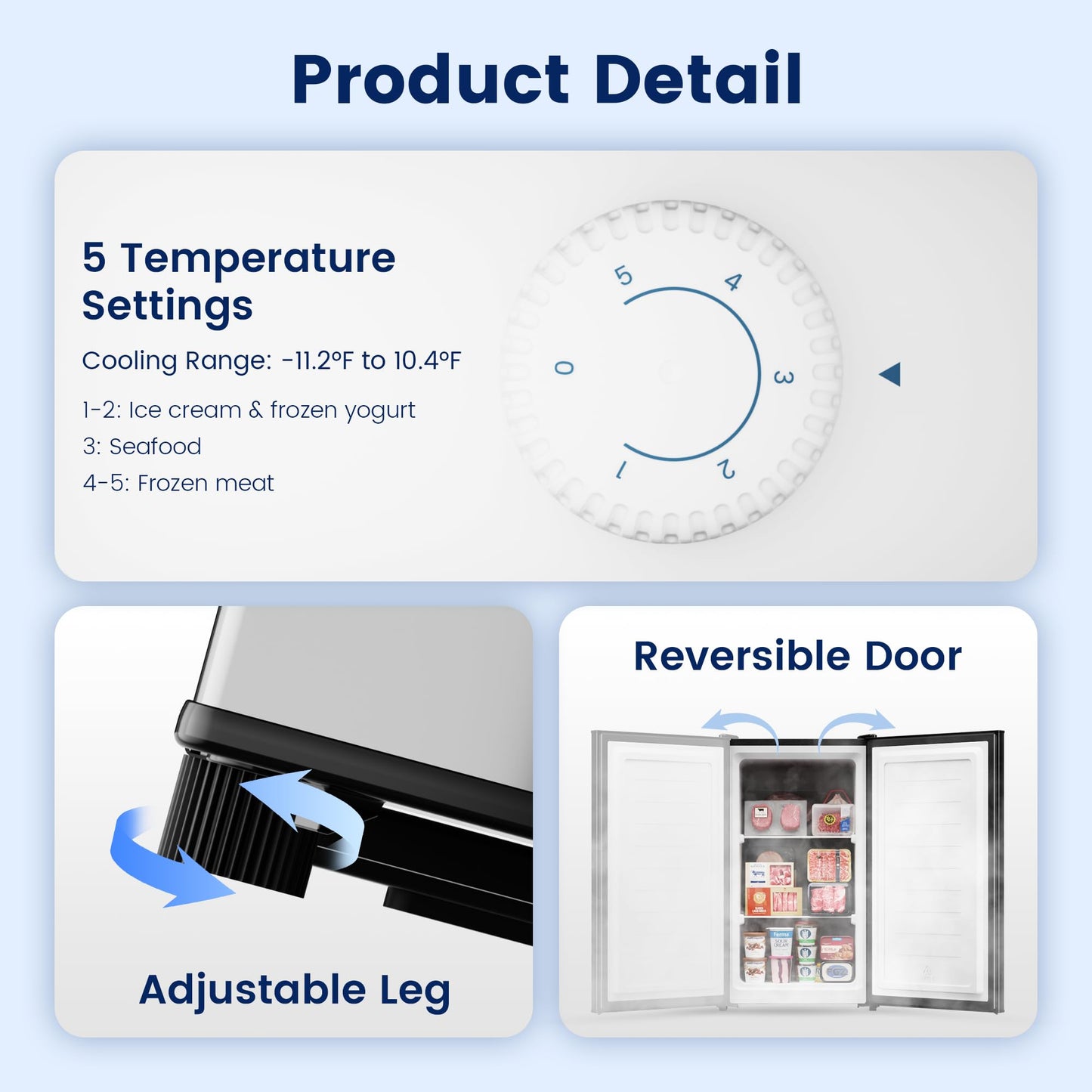 BANGSON 2.1 Cu.ft Upright Freezer, Compact Mini Freezer with Reversible Door, Adjustable Thermostat, Removable Shelves,Small Freezer for Dorm/Office/Apartment, Silver