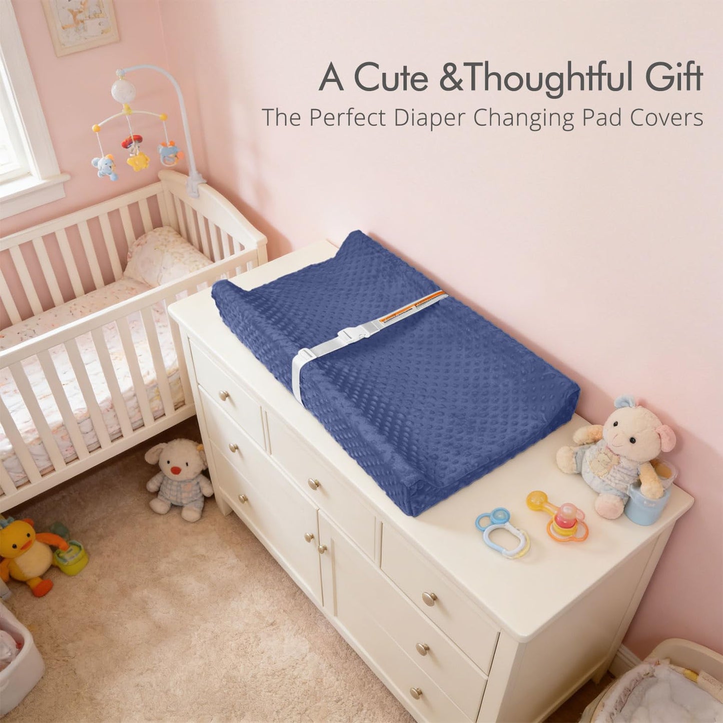 JVEOO 2 Pack Baby Changing Pad Covers, Super Soft Plush Dot Diaper Changing Table Covers Fit 32x16 Inch Changing Table Pad for Baby Boys & Girls