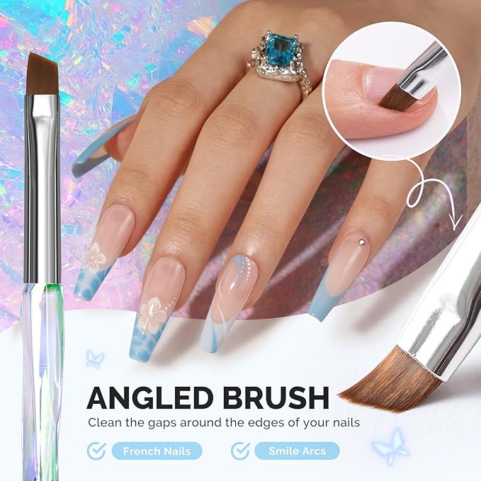 MelodySusie 4Pcs Nail Art Clean Up Brushes,Flat/Oval/Angled/Carved Gel Nail Brushes,For Nail Art Design Painting DIY and Cleaning Polish Mistake on the Cuticles Or Gel Application