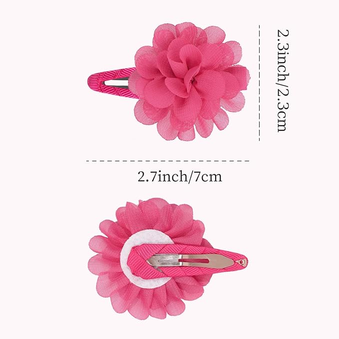 DeD 24PCS 2.7" Chiffon Flower Hair Bows Clips Flower Tiny Hair Clips Fine Hair for Girls Infants Toddlers Set of 12 Pairs