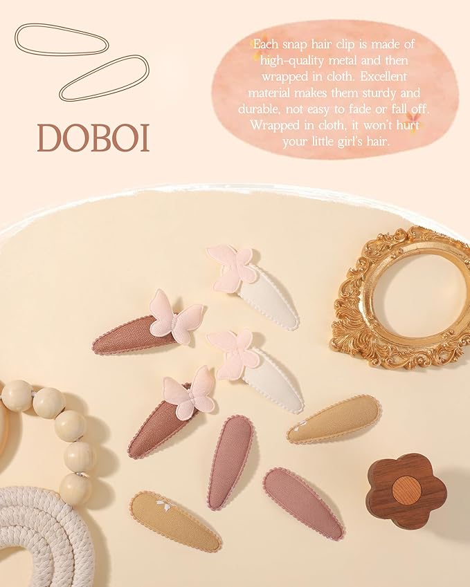 doboi 20Pcs Toddler Hair Clips Baby Girl Hair Bows Clips Floral Print Non Slip Wrapped Snap Hairpins Butterfly Clips for Hair Barrettes Hair Accessories for Baby Toddler Girls Kids