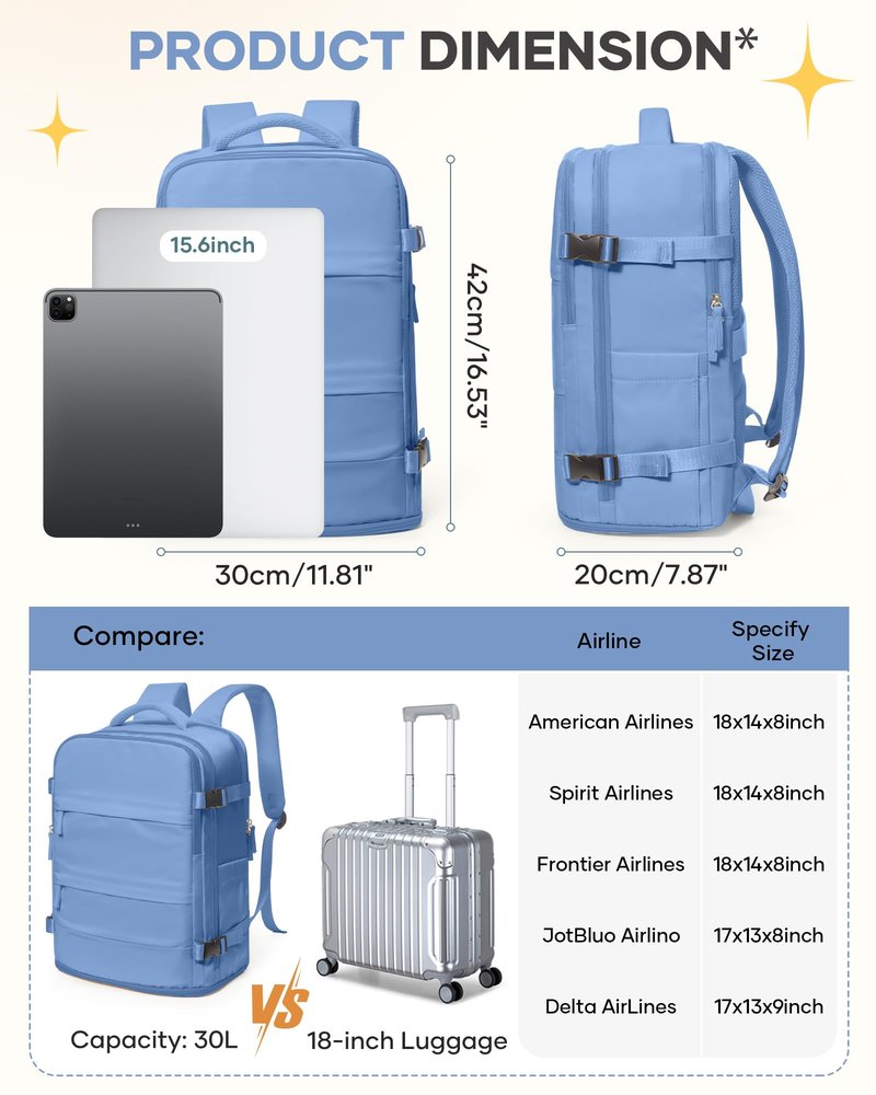Travel Backpack for Women Airline Approved Carry on Backpack for Airplanes Mochila De Viaje Personal Item Travel Bag Spirit Airlines Personal Item Bag 18x14x8 Backpack for Traveling on Airplane