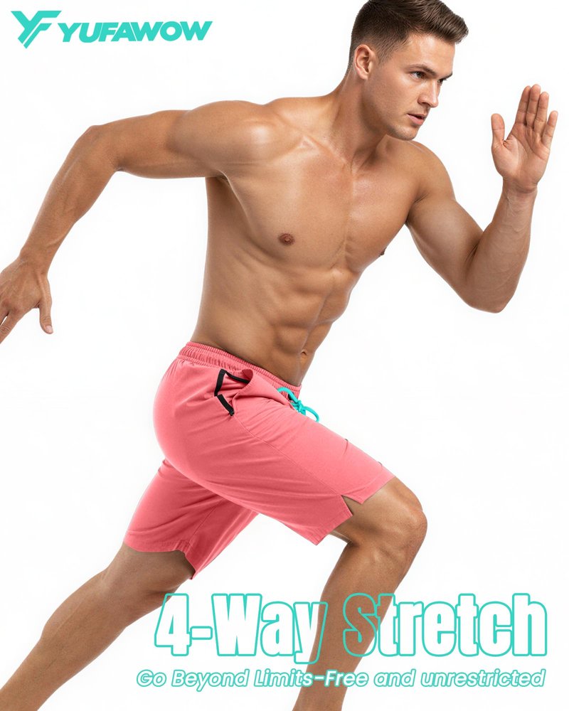 7 Inch 7in Men Swim Trunks mid-thigh Compression Liner Quick Dry Drawstring Male Swimwear Swimsuit Swimtrunks Boardshorts Bathing Suit Fair Beach Water Shorts Zipper Mesh Pocket Inseam Harbor Pink
