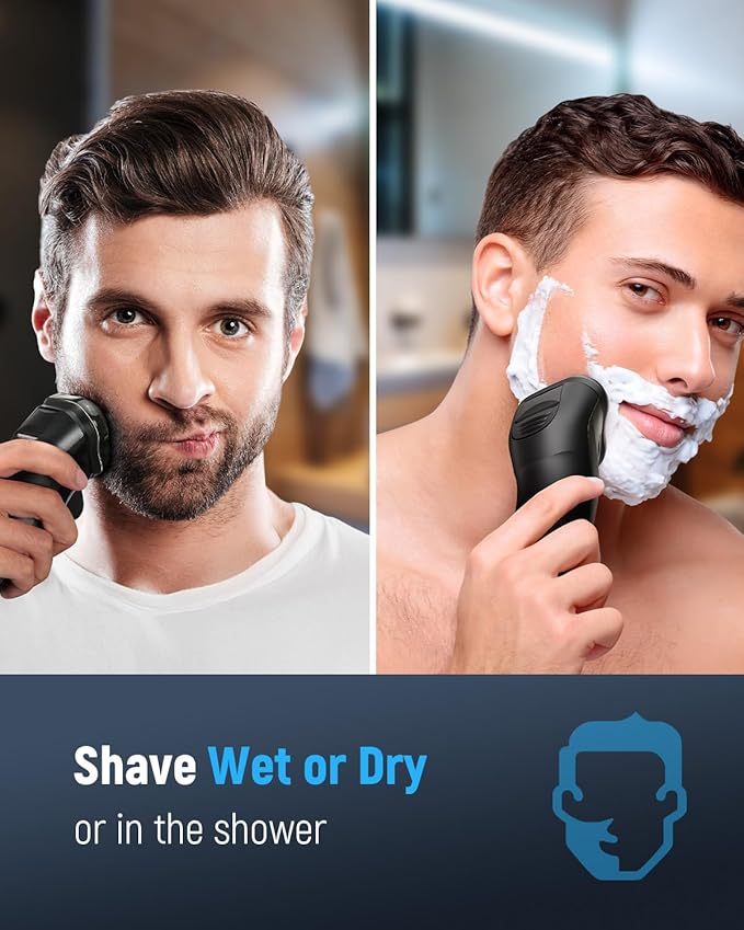 Electric Razor for Men Cordless: Sensitive Skin Care, Electric shavers for Men - 4D Flex Blades, IPX6 Waterproof, USB Fast Charging, Pop-up Trimmer, Gifts for Father's Day