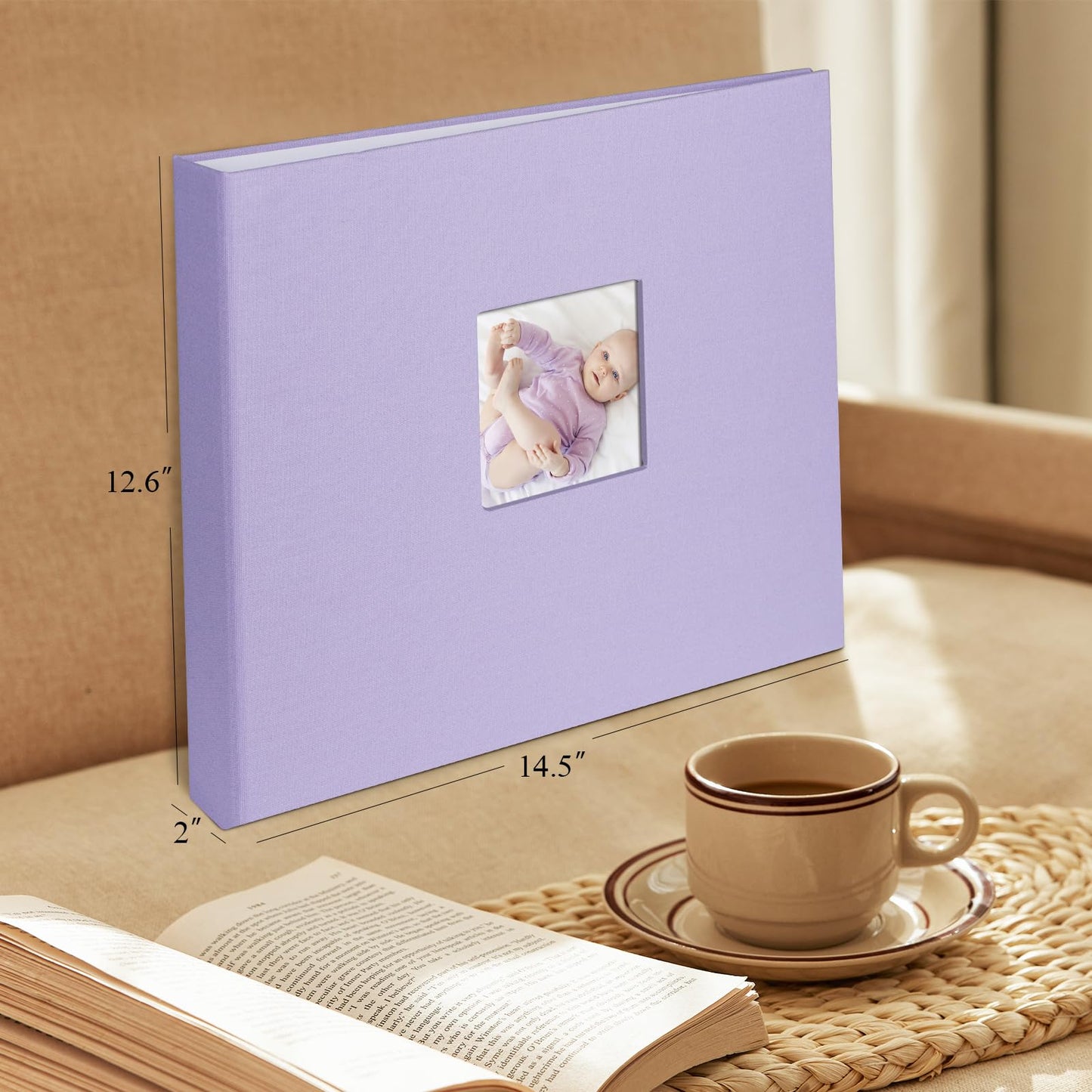 12x12 Inch Large 3 Ring DIY Scrapbook Photo Album Journal with 30 Plastic Sleeves 60 Pages and Fabric Cover for Baby Travel Wedding Anniversary kids Adventure (Purple Cover/White Pages)