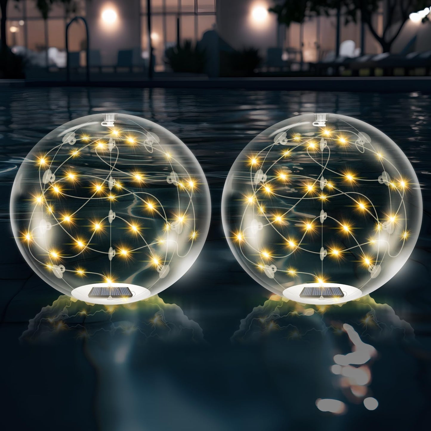 afzdby Floating Pool Lights Solar Powered,14 Inch 3000K Warm White Inflatable Glow in The Dark Balls,IP68 Waterproof Led Light up for Inground Pool,Christmas Decorations Outdoor Ornaments