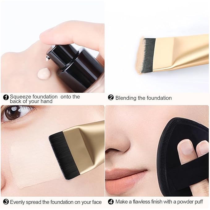 2Pcs Flat Foundation Brush,Face Mask Brush Makeup Spatula Facial Brush for Liquid Foundation Mask,Premium Face Korean Makeup Brush for Blending Cream (Silver&Champagne)