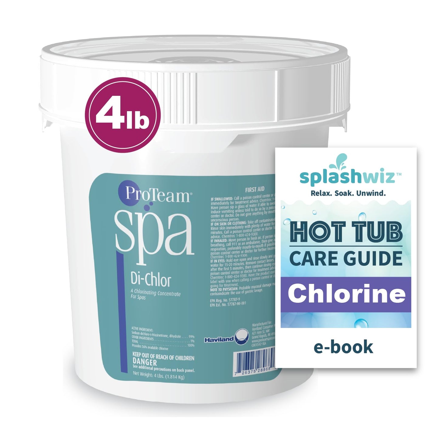ProTeam Spa Di-Chlor - Hot Tub Chlorine for Hot Tubs and Spa Sanitizer for Hot Tub with SplashWiz Hot Tub Chemicals Care Guide - Made in USA (4 lb)