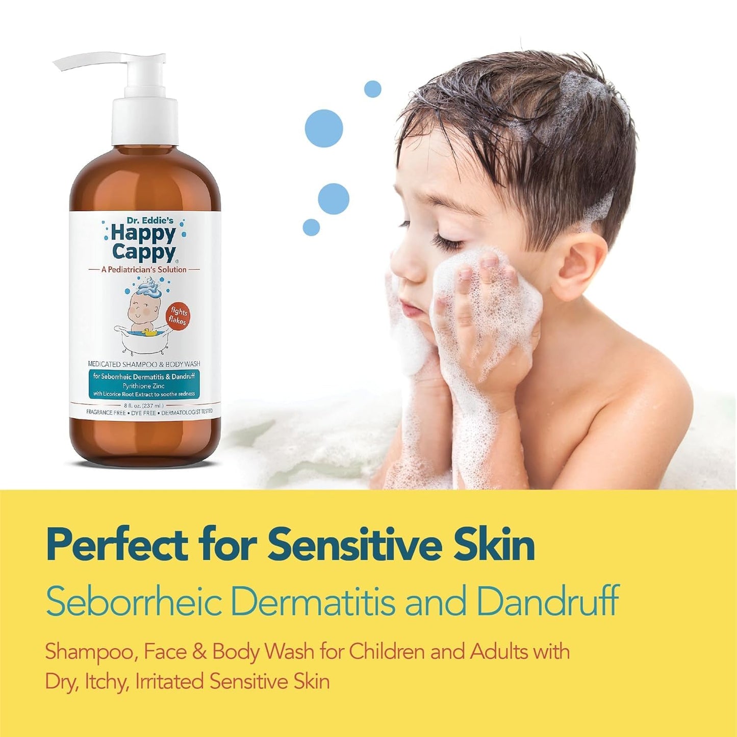 Happy Cappy Medicated Shampoo and Body Wash- Baby Dandruff Shampoo, Helps Cradle Cap and Seborrheic Dermatitis, Reduces Redness, Dermatologist Tested, Fragrance-Free- 8 Fl Oz (Pack of 2)