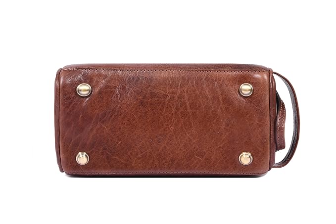 10" Premium Leather Toiletry Travel Pouch With Waterproof Lining | King-Size Handcrafted Vintage Dopp - Kit Gift for Father's Day By Aaron Leather Goods
