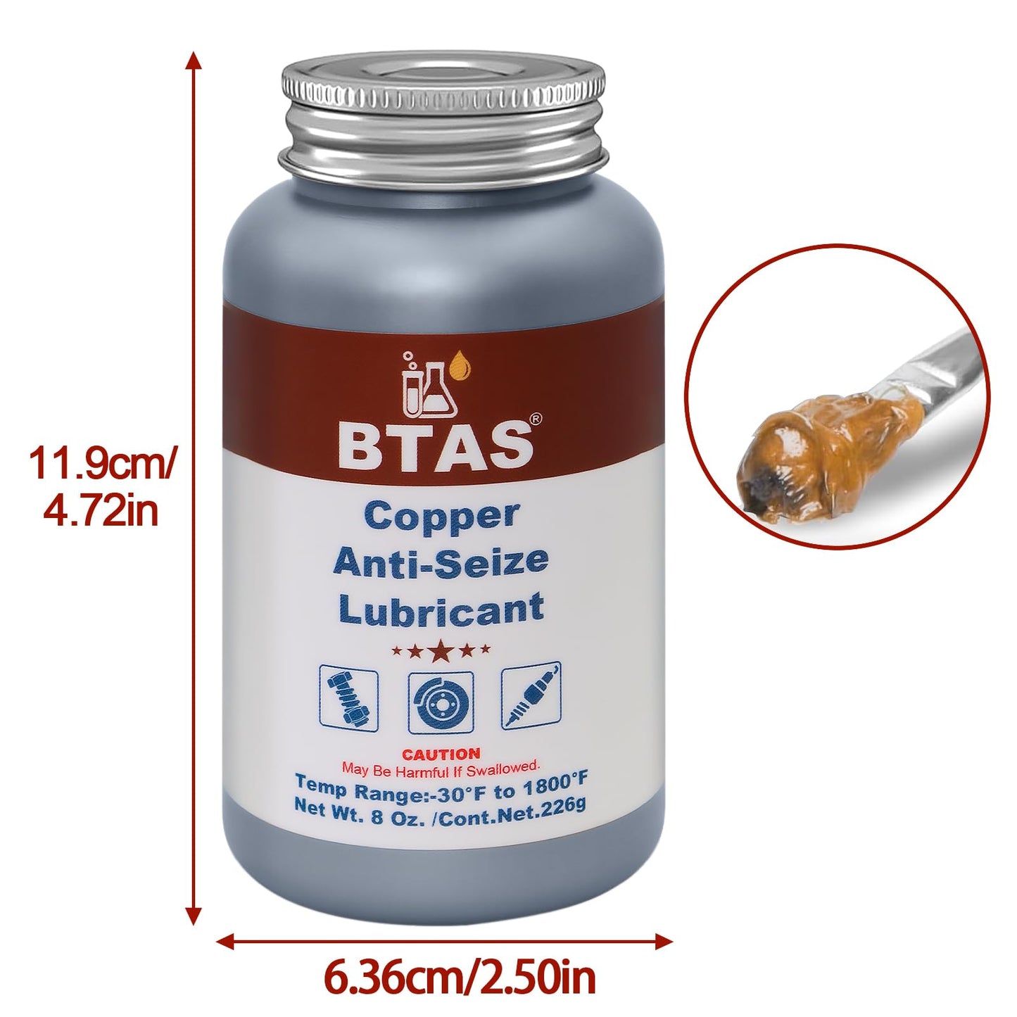 BTAS Copper Anti Seize Grease Lubricant High Temp Never Antiseize Compound for Spark Plug Bolts 8 oz