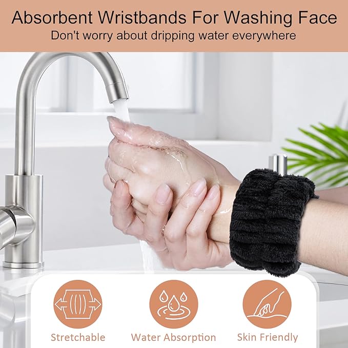 Facial Cleansing Brush 2 in 1, Silicone Face Scrubber Dual Face Brush for Deep Pore Cleansing Exfoliating, Skincare Headband and Wristbands Set for Washing Face, Massaging Spa Makeup,Black Set