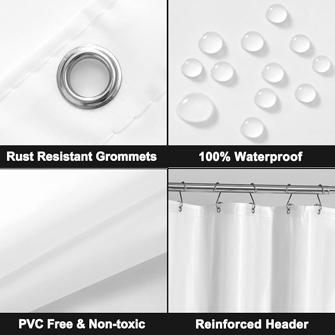 Barossa Design White Stall Shower Curtain Liner with 3 Magnets - 36" x 72", Waterproof PEVA Shower Liner for Small Bathroom Stall, PVC Free, Metal Grommets - White, 36X72
