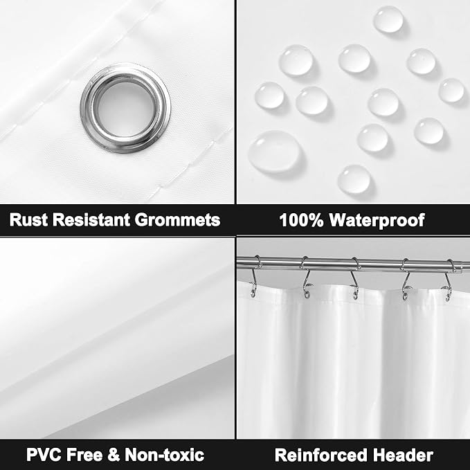 Barossa Design White Shower Curtain Liner with 6 Magnets - Waterproof PEVA Shower Liner for Bath Tub, 72" x 72" Standard Size, PVC Free & Metal Grommets - White, 72x72 (Pack of 2)
